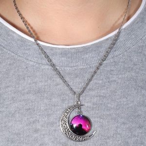 Mystical Pink & Black Outerspace Charm Half-moon Pendant silver chain necklace